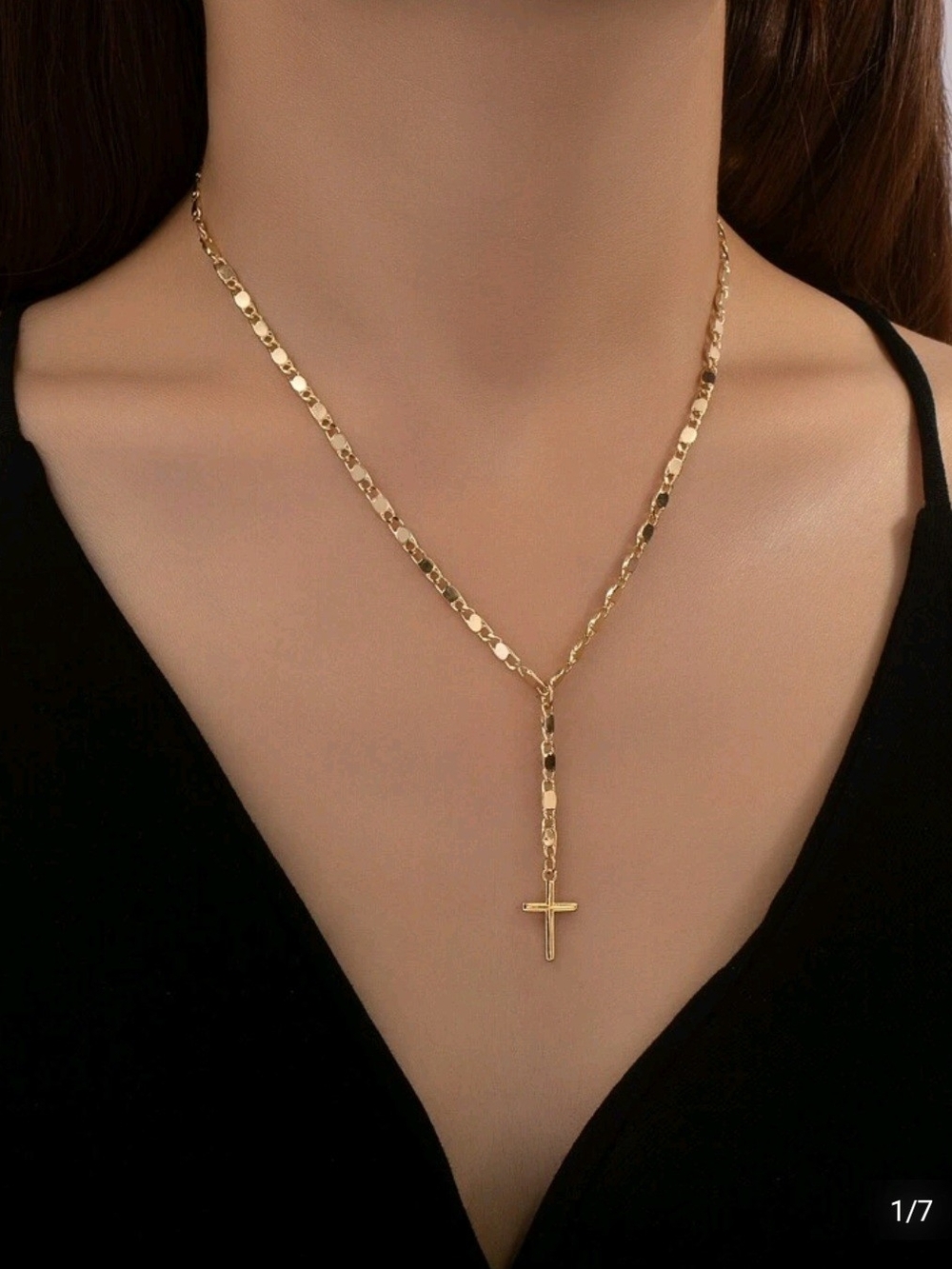 Fashion Jewelry Gold Cross Lariat Necklace
